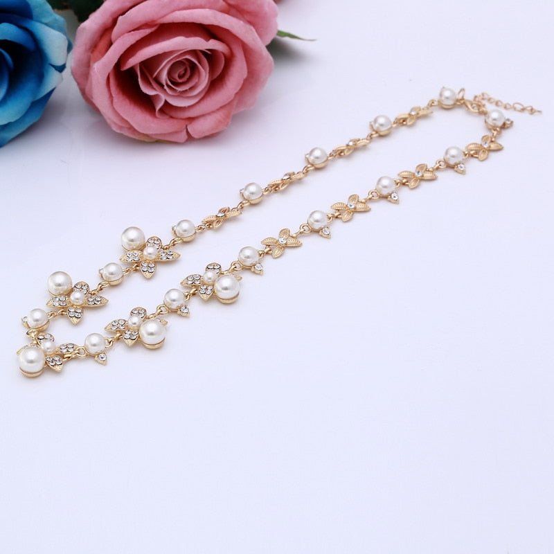 Vintage Chokers Necklaces Women Simulated-pearl Golden Plated Chain Choker Necklace Bijoux Femme Statement Necklace Wedding
