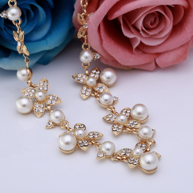 Vintage Chokers Necklaces Women Simulated-pearl Golden Plated Chain Choker Necklace Bijoux Femme Statement Necklace Wedding
