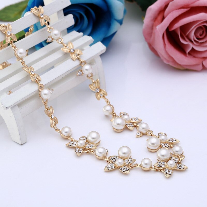 Vintage Chokers Necklaces Women Simulated-pearl Golden Plated Chain Choker Necklace Bijoux Femme Statement Necklace Wedding