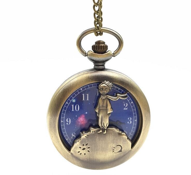 Vintage Classic Cute Planet Blue Bronze The Little Prince Pocket Watch Pendant Necklace For Quartz Mens Womens Kids Best Gifts