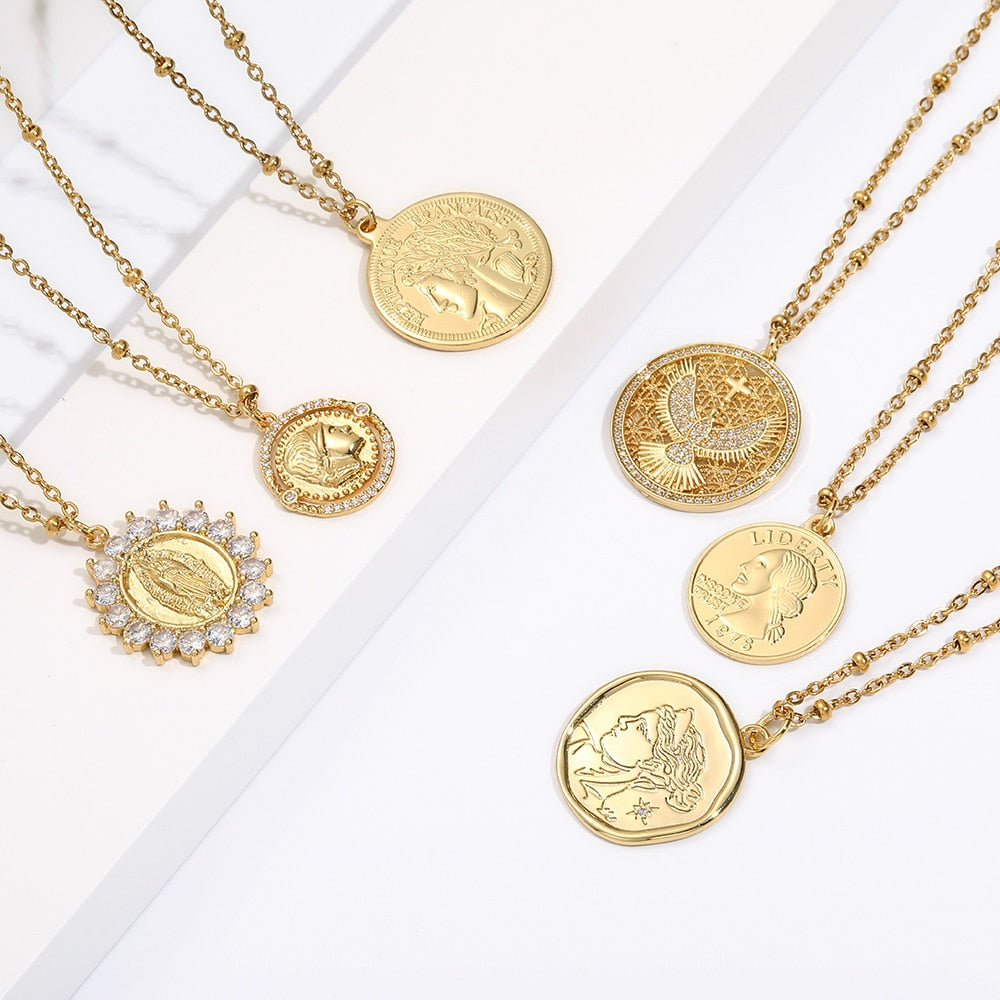 Vintage Coin Necklace for Women Men Gold Long Chain Boho Neckalce Gold Collar Punk Choker Jewelry 2022 Couple Gift