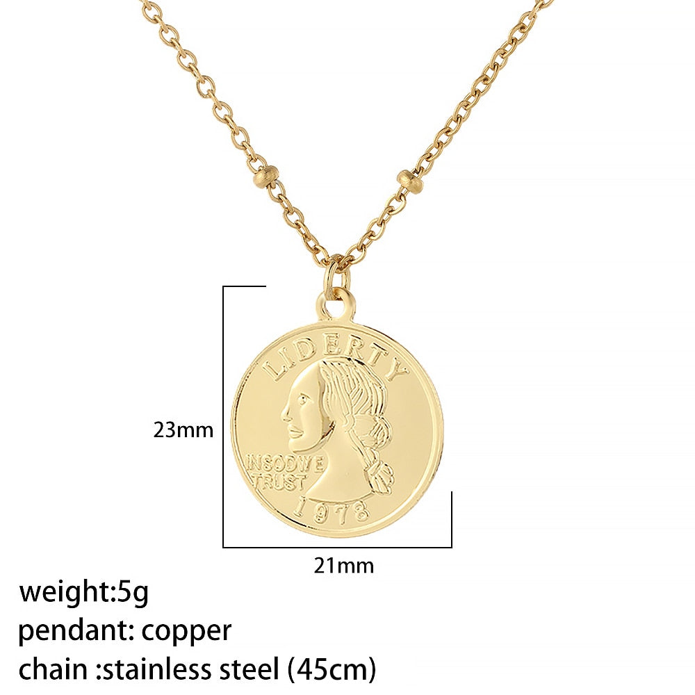 Vintage Coin Necklace for Women Men Gold Long Chain Boho Neckalce Gold Collar Punk Choker Jewelry 2022 Couple Gift
