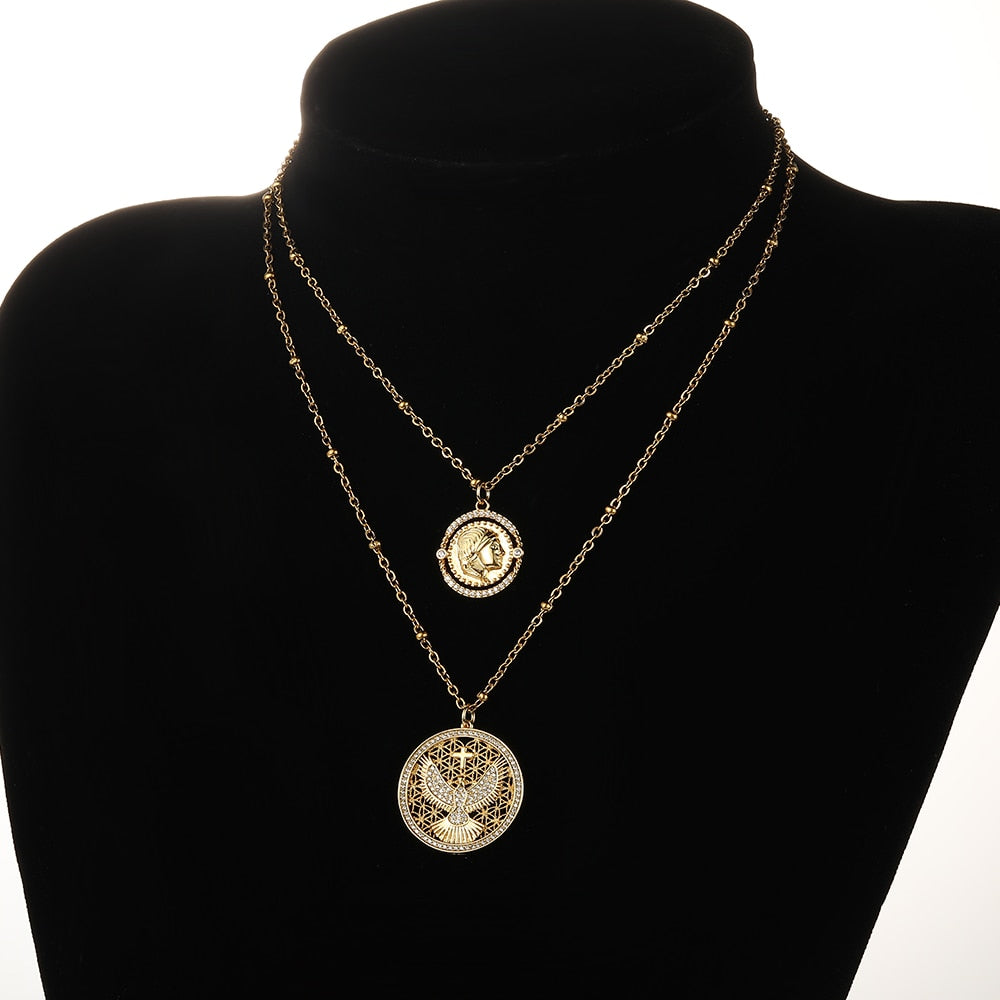 Vintage Coin Necklace for Women Men Gold Long Chain Boho Neckalce Gold Collar Punk Choker Jewelry 2022 Couple Gift
