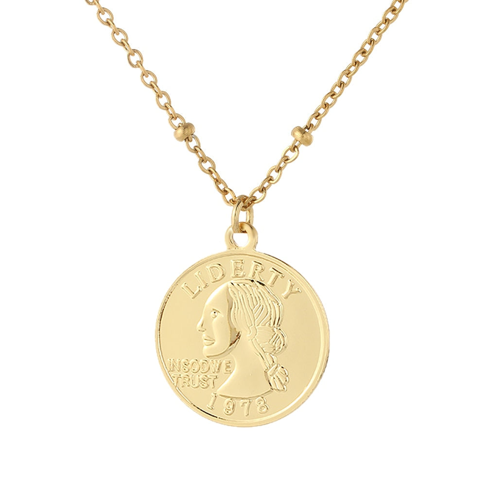 Vintage Coin Necklace for Women Men Gold Long Chain Boho Neckalce Gold Collar Punk Choker Jewelry 2022 Couple Gift