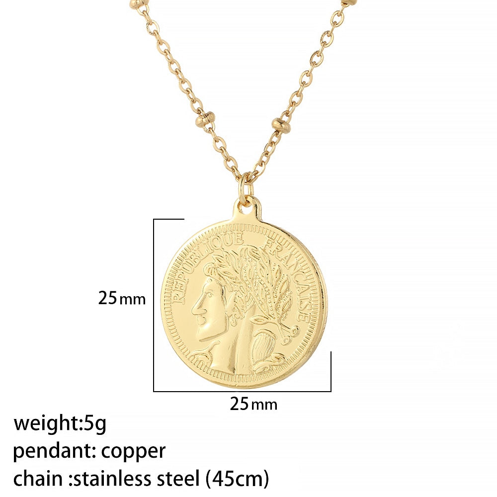 Vintage Coin Necklace for Women Men Gold Long Chain Boho Neckalce Gold Collar Punk Choker Jewelry 2022 Couple Gift