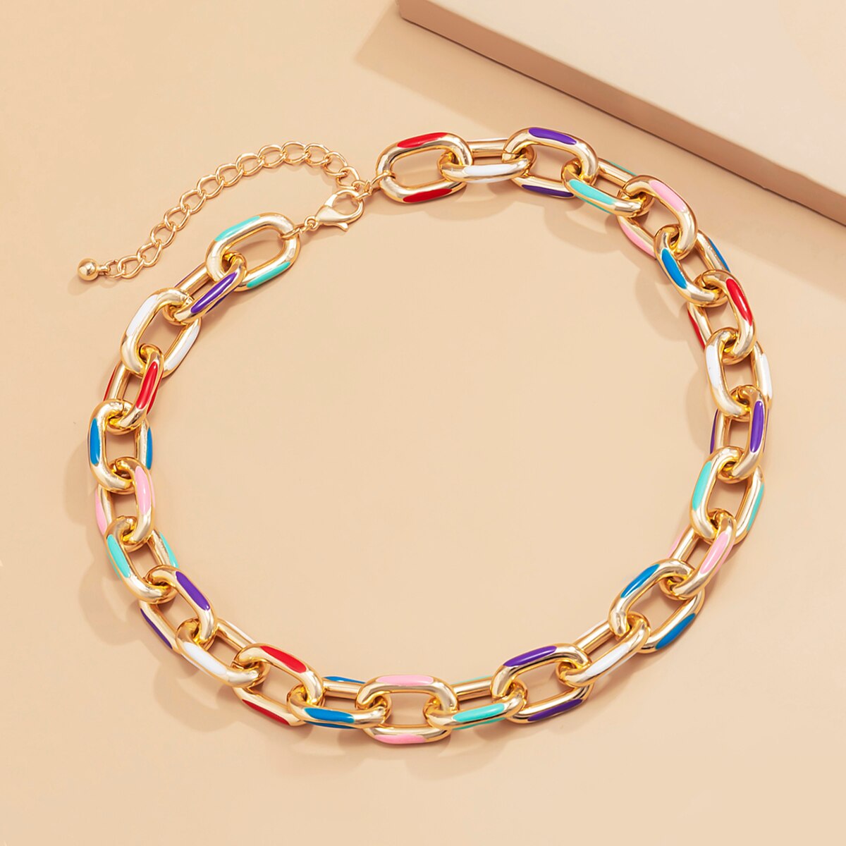 Vintage Colorful Link Chains Choker Necklace Women Collare Statement Summer Hip Hop Thick Clavicle Chain Charm Necklace Jewelry