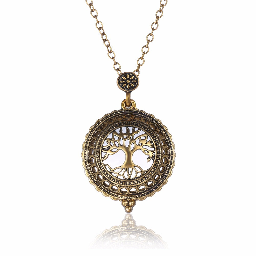 Vintage Copper Tree Necklace Magnifier Necklace Reading Glass Pendant Men Women Life Tree Jewelry Accessories Bijouterie