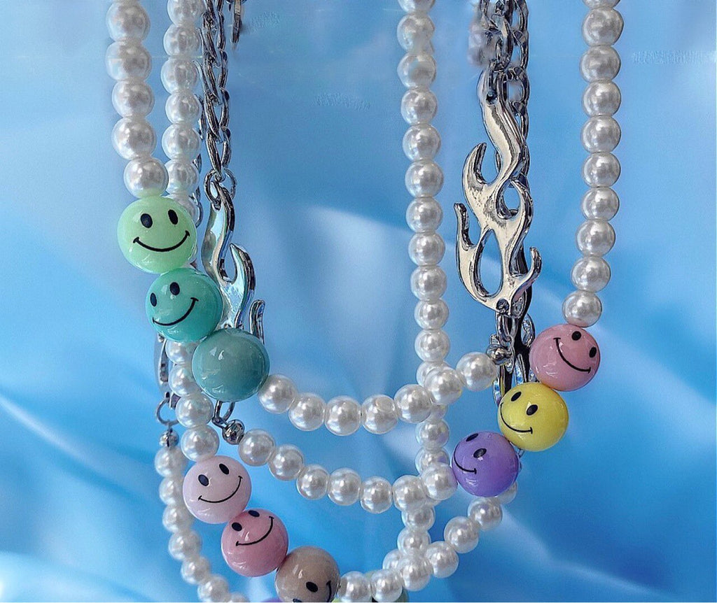 Vintage Creative Pearl Flame Chains Choker Necklaces for Men Women Korean Party Jewelry Hip Hop Strand Necklace Gift New