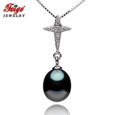 Vintage Cross Black Pearl Pendant Necklaces for Women Pearls Fine Jewelry Genuine 925 Sterling Silver Chain FEIGE