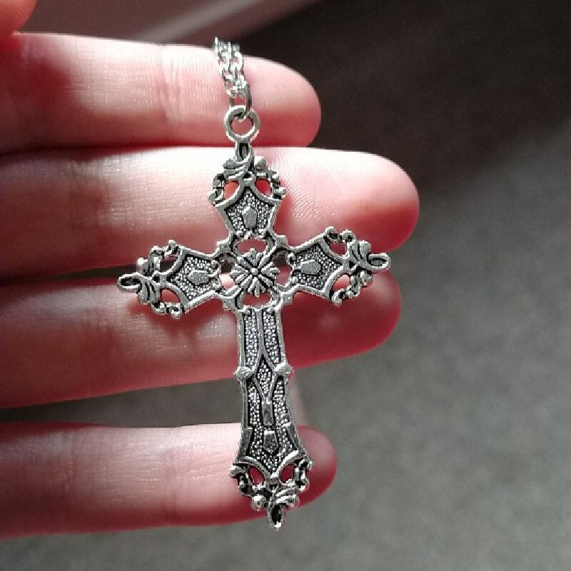Vintage Cross Pendant Necklace For Women Men Gift Long Chain Punk Goth Jewelry Accessories Choker Gothic