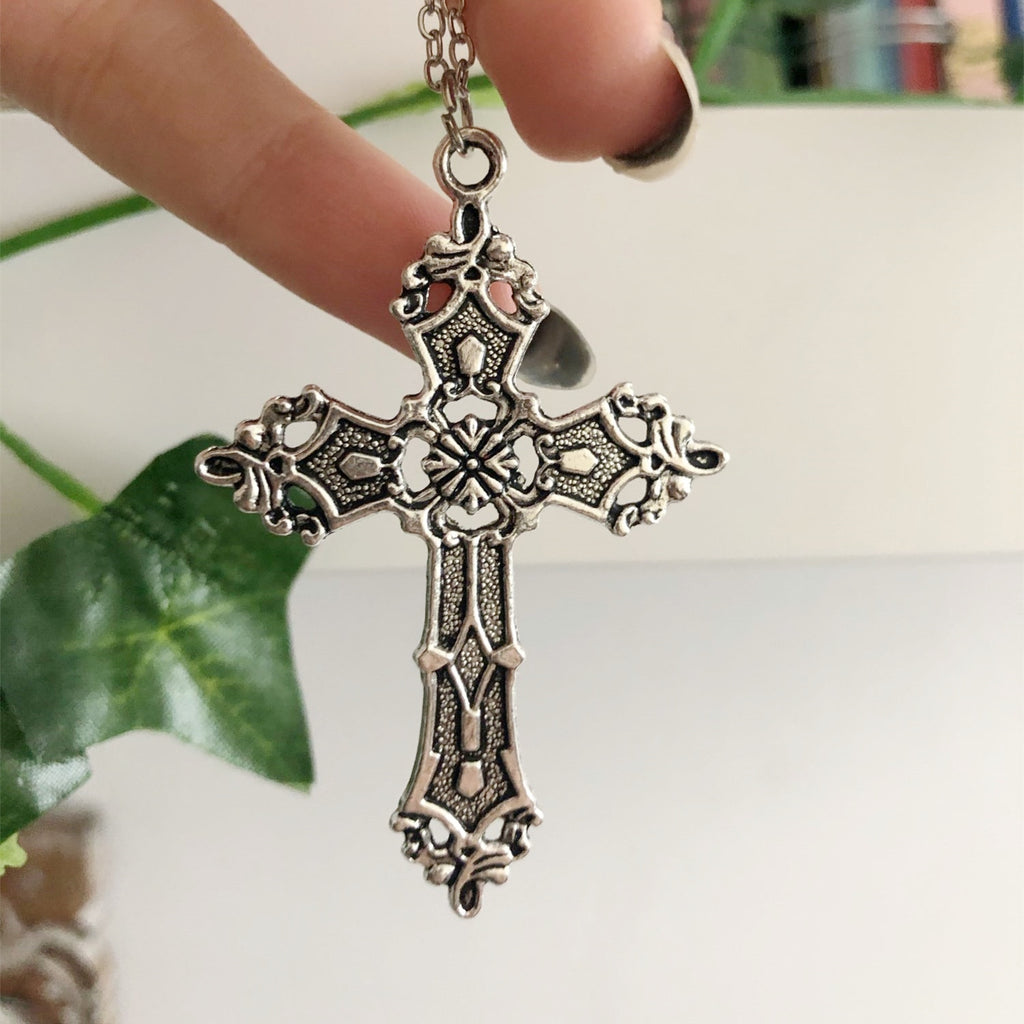 Vintage Cross Pendant Necklace For Women Men Gift Long Chain Punk Goth Jewelry Accessories Choker Gothic