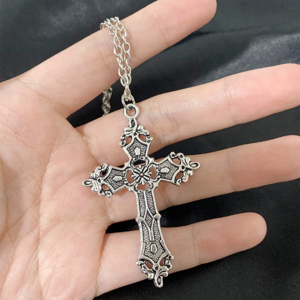 Vintage Cross Pendant Necklace For Women Men Gift Long Chain Punk Goth Jewelry Accessories Choker Gothic