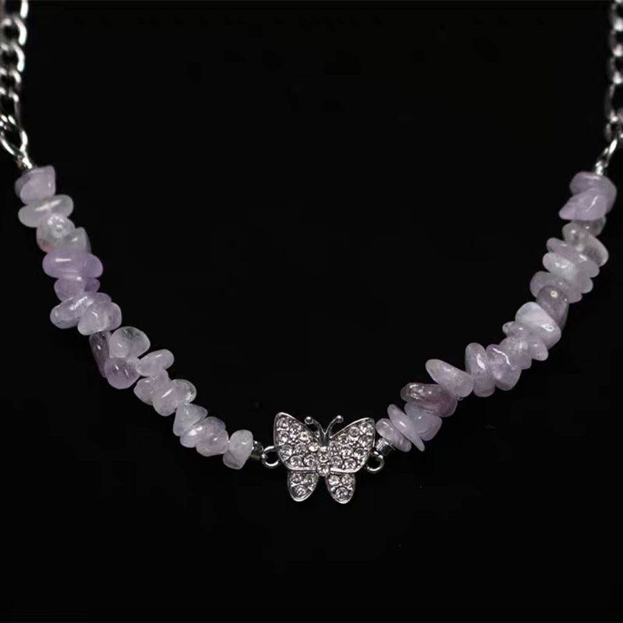 Vintage Crystal Butterfly Clavicle Chain Necklaces for Women Short Elegance Gravel Necklace 2021 Female Metal Necklace