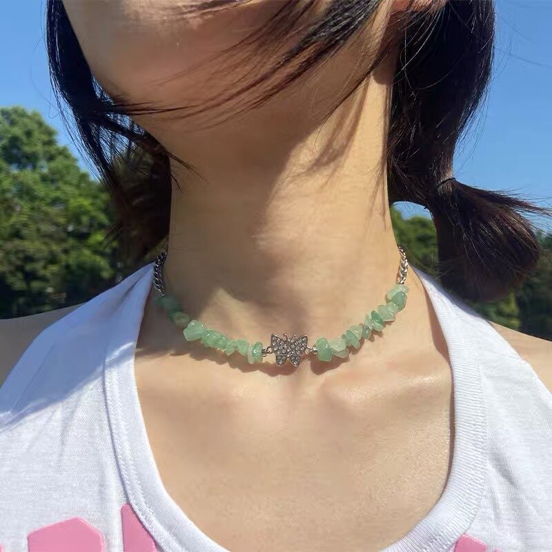 Vintage Crystal Butterfly Clavicle Chain Necklaces for Women Short Elegance Gravel Necklace 2021 Female Metal Necklace