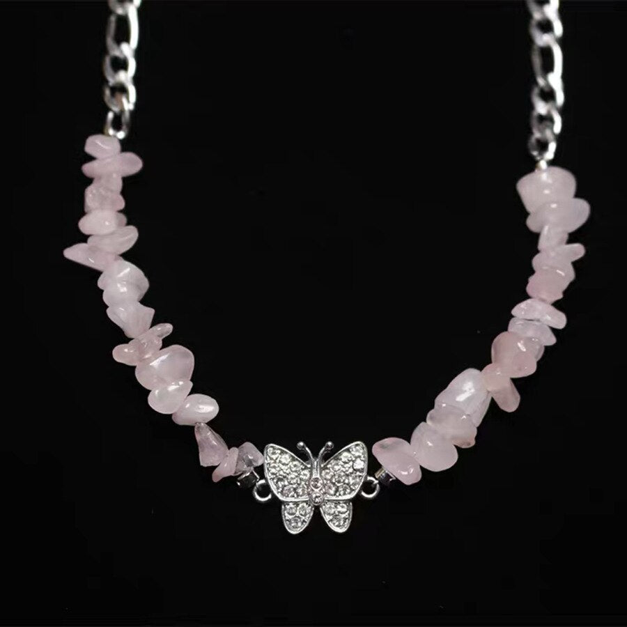 Vintage Crystal Butterfly Clavicle Chain Necklaces for Women Short Elegance Gravel Necklace 2021 Female Metal Necklace