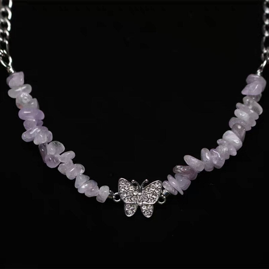 Vintage Crystal Butterfly Clavicle Chain Necklaces for Women Short Elegance Gravel Necklace 2021 Female Metal Necklace