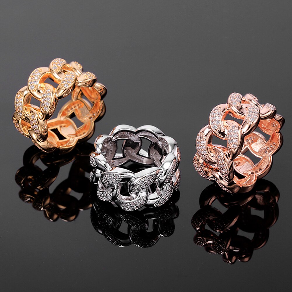 Vintage Cubic Zirconia Chunky Chain Rings Gold Silvery Link Twisted Geometric Rings For Women Punk Jewelry Party Gift 2022 New