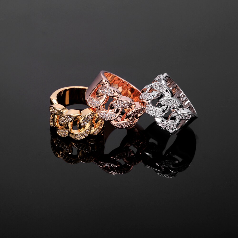 Vintage Cubic Zirconia Chunky Chain Rings Gold Silvery Link Twisted Geometric Rings For Women Punk Jewelry Party Gift 2022 New