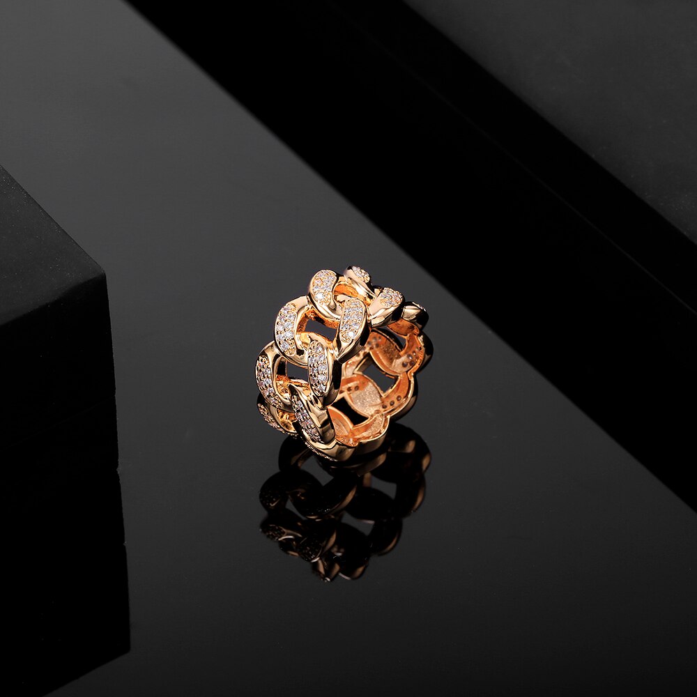 Vintage Cubic Zirconia Chunky Chain Rings Gold Silvery Link Twisted Geometric Rings For Women Punk Jewelry Party Gift 2022 New