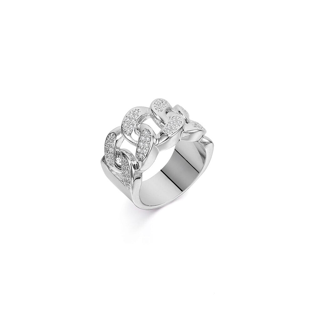 Vintage Cubic Zirconia Chunky Chain Rings Gold Silvery Link Twisted Geometric Rings For Women Punk Jewelry Party Gift 2022 New