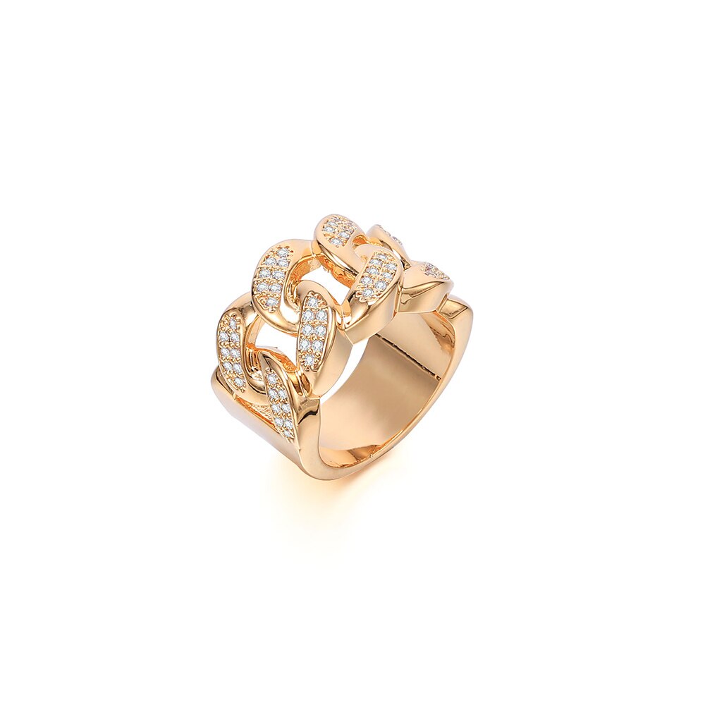 Vintage Cubic Zirconia Chunky Chain Rings Gold Silvery Link Twisted Geometric Rings For Women Punk Jewelry Party Gift 2022 New