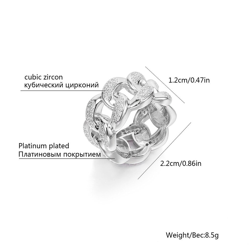 Vintage Cubic Zirconia Chunky Chain Rings Gold Silvery Link Twisted Geometric Rings For Women Punk Jewelry Party Gift 2022 New