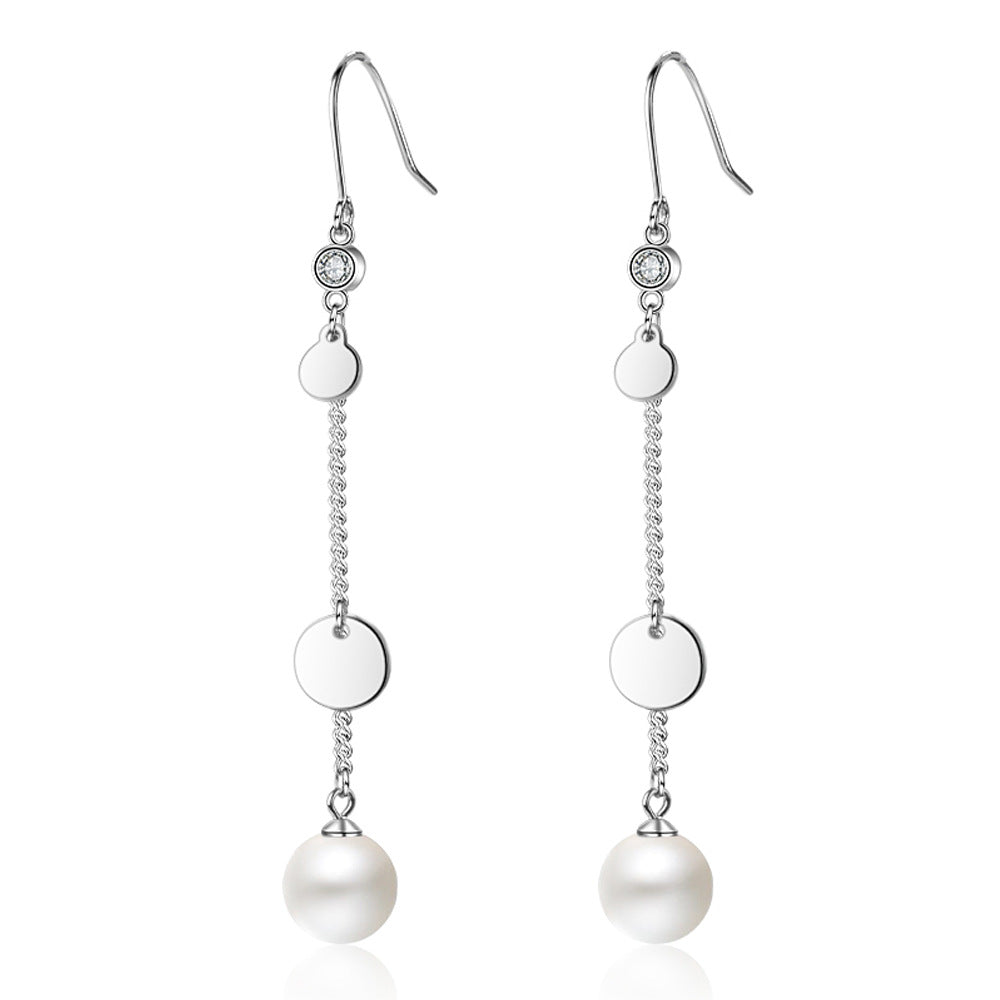 Vintage Cubic Zirconia Long Earrings with Shell Pearl 925 Sterling Sliver Ear Earring Drops for Brides or Weddings Jewelry