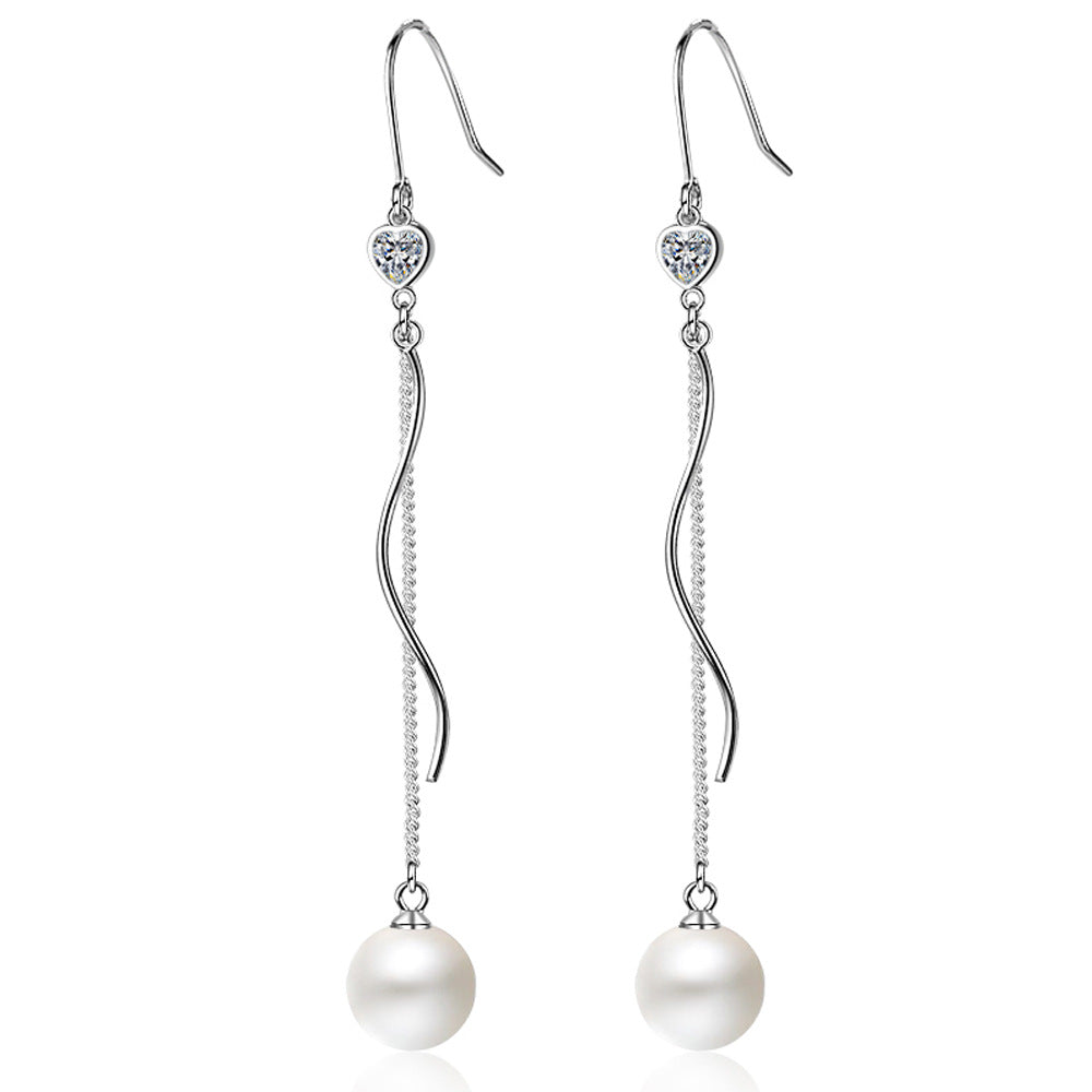 Vintage Cubic Zirconia Long Earrings with Shell Pearl 925 Sterling Sliver Ear Earring Drops for Brides or Weddings Jewelry