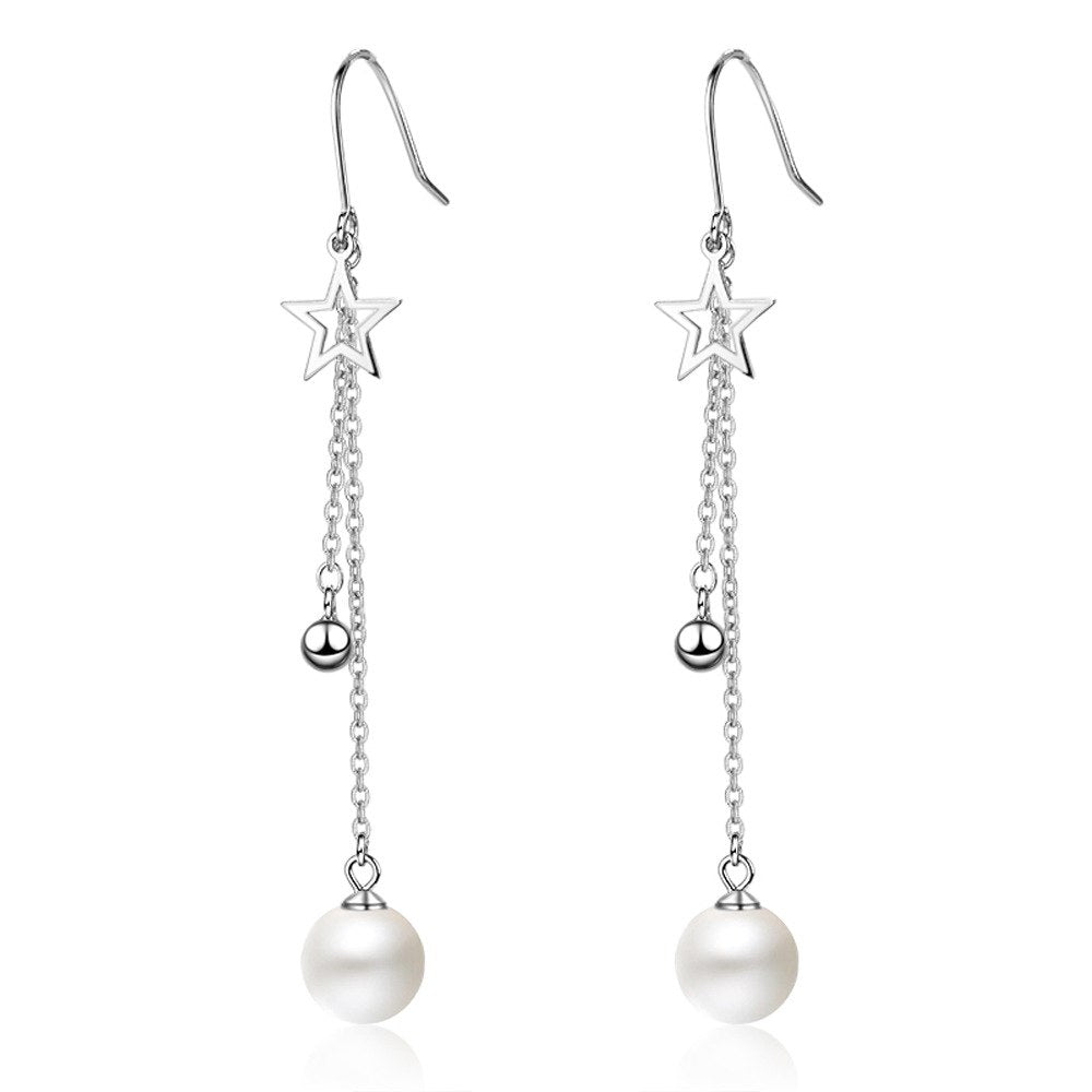 Vintage Cubic Zirconia Long Earrings with Shell Pearl 925 Sterling Sliver Ear Earring Drops for Brides or Weddings Jewelry