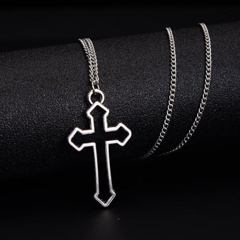 Vintage Dark Gothic Hollow Cross Pendant Chain Necklace For Kpop Cool Harajuku Street Egirl Men Women Punk Halloween Jewelry N01