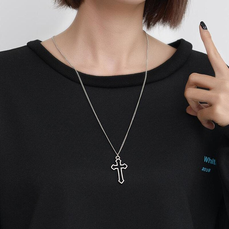 Vintage Dark Gothic Hollow Cross Pendant Chain Necklace For Kpop Cool Harajuku Street Egirl Men Women Punk Halloween Jewelry N01