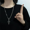 Vintage Dark Gothic Hollow Cross Pendant Chain Necklace For Kpop Cool Harajuku Street Egirl Men Women Punk Halloween Jewelry N01