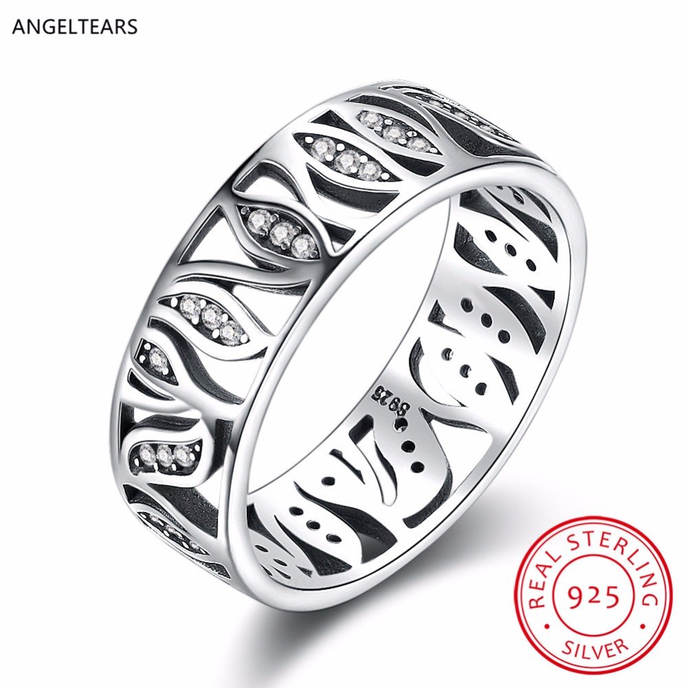 Vintage Design 925 sterling silver finger ring with clear zircon engagement / wedding jewelry for women Size 6-8 # anel bague