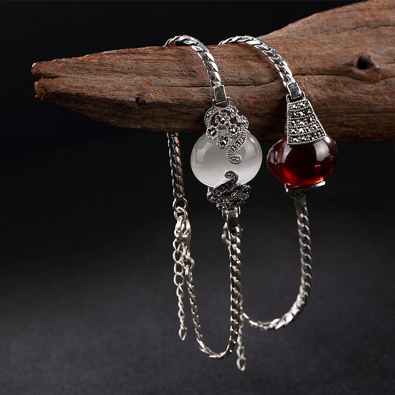 Vintage Design Trendy 925 Sterling Silver Hand Bracelets Bangles For Women Adjustable Chain&Link Bracelet Fashion Jewelry Gift