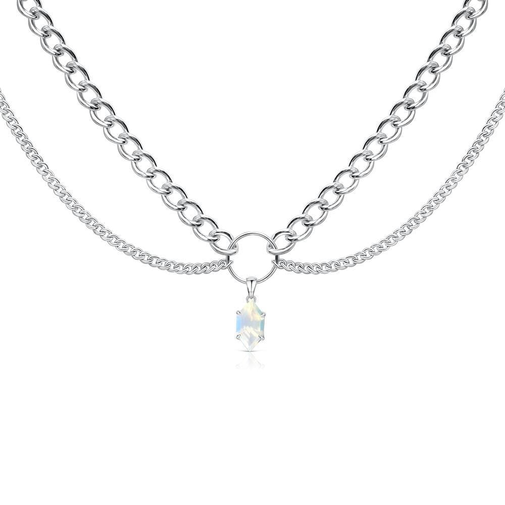 Vintage Double Chain Opal Pendant Choker Necklace For Women Girl Collar Aesthetic Goth Necklaces Christmas Halloween Party Jewe