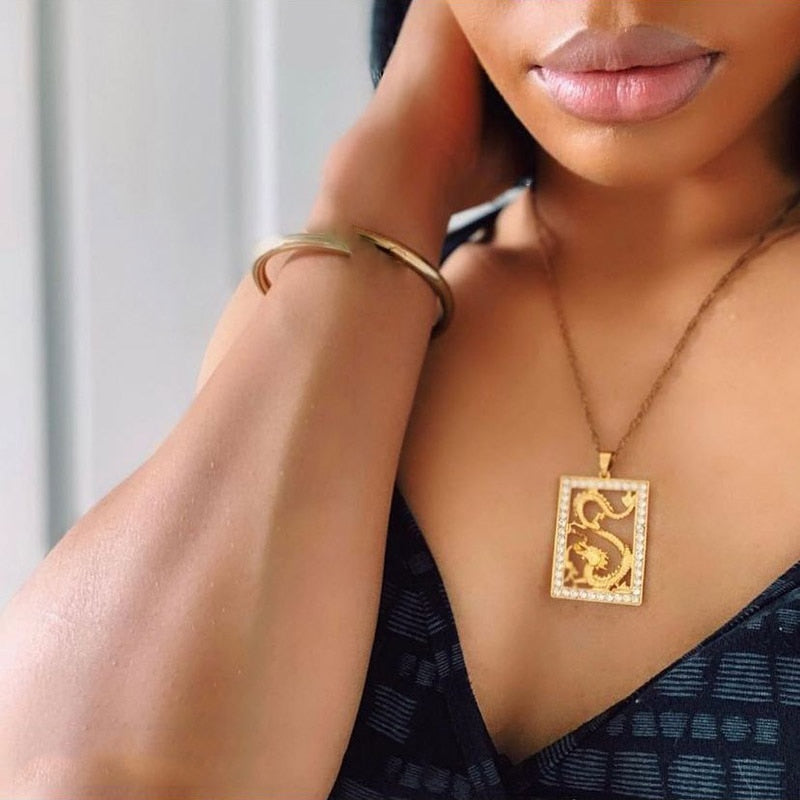 Vintage Dragon Pendant Necklaces for Women Men Stainless Steel Gold Choker Cubic Zirconia Necklace Mascot Ornaments Jewelry Gift