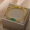 Vintage Emerald Bracelet For Women Stainless Steel Charm Cuban Chain CZ Bracelets BFF Wedding Couple Jewerly Gift pulseras mujer