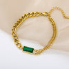 Vintage Emerald Bracelet For Women Stainless Steel Charm Cuban Chain CZ Bracelets BFF Wedding Couple Jewerly Gift pulseras mujer