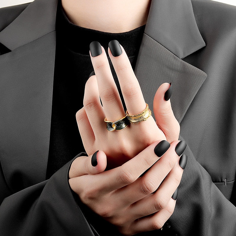 Vintage Enamel Dripping Oil Rings For Women Stainless Steel Opening Couple Ring  Aesthetic Jewelry Gift Anillos Mujer