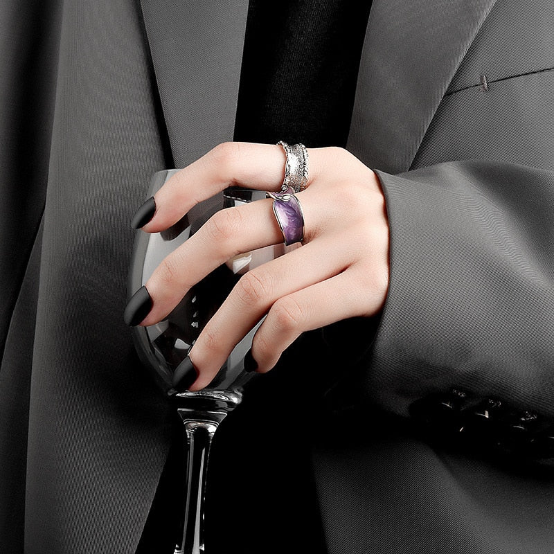 Vintage Enamel Dripping Oil Rings For Women Stainless Steel Opening Couple Ring  Aesthetic Jewelry Gift Anillos Mujer