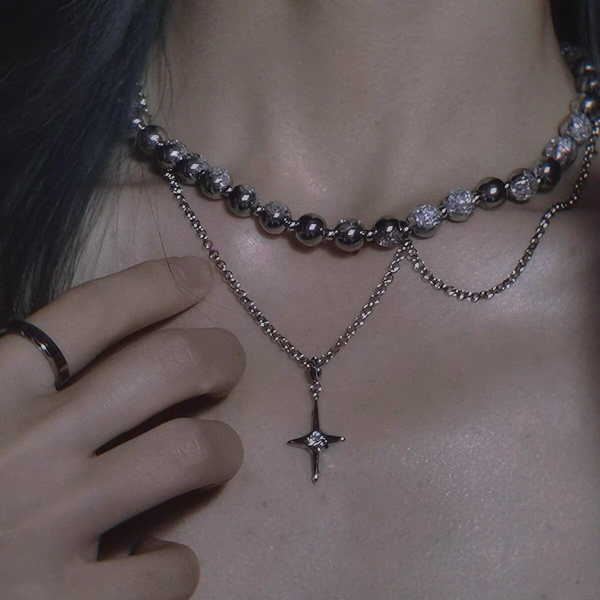 Vintage Exquisite Bling Cross Star Pendant Necklaces for Women Girlfriend Gift Trendy Goth Beads Chains Choker Harajuku Jewelry