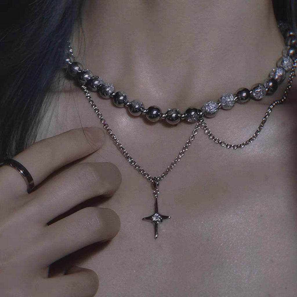 Vintage Exquisite Bling Cross Star Pendant Necklaces for Women Girlfriend Gift Trendy Goth Beads Chains Choker Harajuku Jewelry