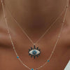 Vintage Crystal Evil Eye Necklace Pendant Clavicle Chain Statement Long Necklace Women Accessories Ins Double Chains