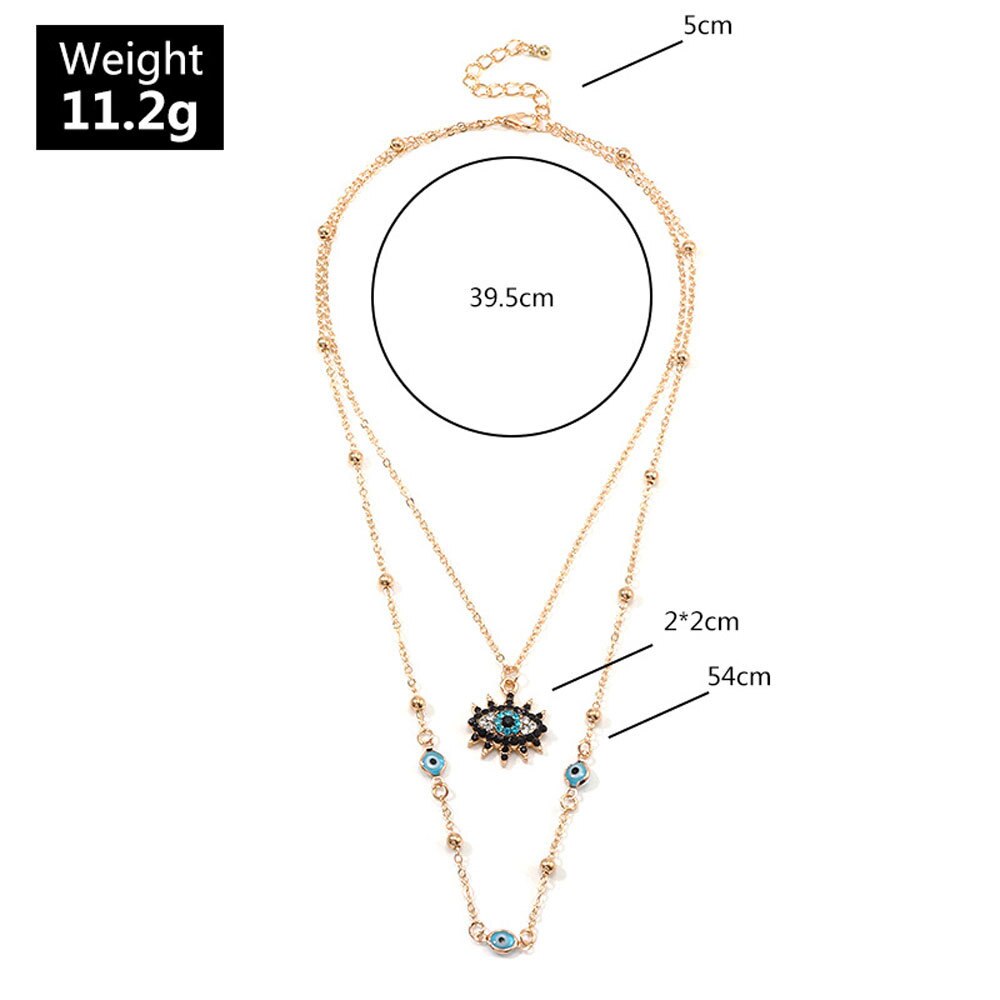 Vintage Crystal Evil Eye Necklace Pendant Clavicle Chain Statement Long Necklace Women Accessories Ins Double Chains