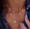 Vintage Crystal Evil Eye Necklace Pendant Clavicle Chain Statement Long Necklace Women Accessories Ins Double Chains