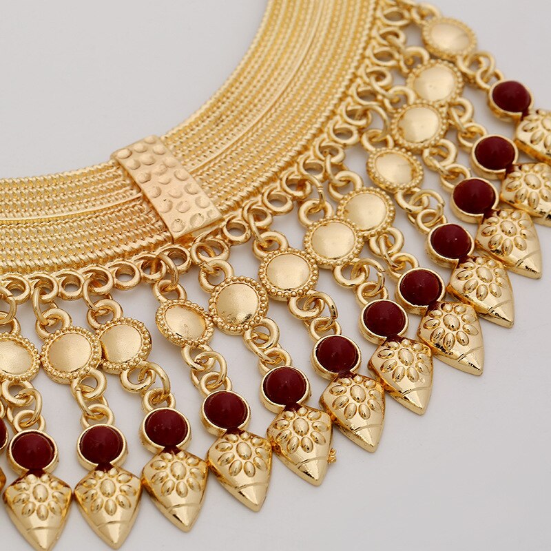 Vintage Exaggerated  Tassel Coin Jewel Necklace Hand Carved Ethnic Gypsy Bangladeshi Necklace Earring Set