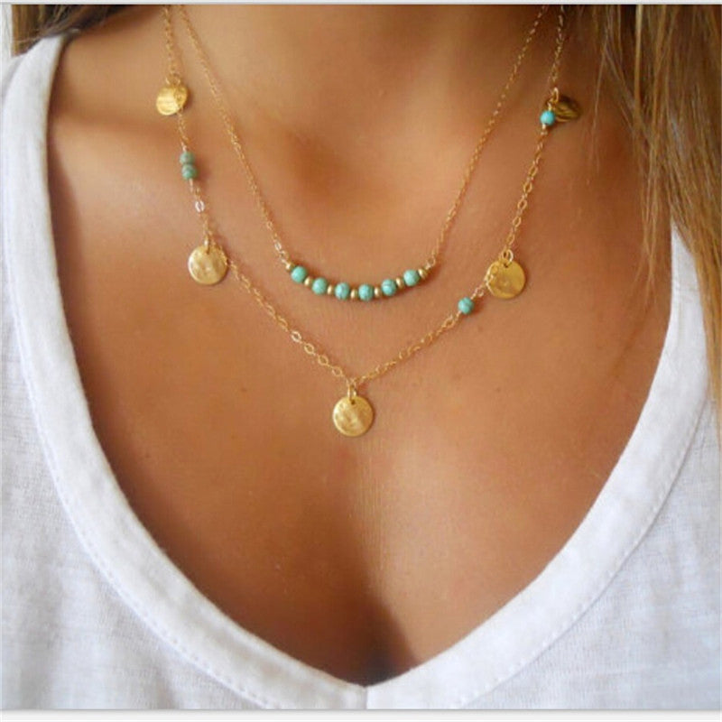 Vintage Fashion Multi Layer Leaf Chain Necklaces Jewelry for Women Bohemian Choker Chain Pendant kolye Jewelry Wholesale x19