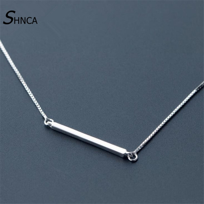 Vintage Fashion Real 925 Sterling Silver Fine Jewelry Bar Square Shape Choker Necklaces For Women Prevent Allergy Gift H048