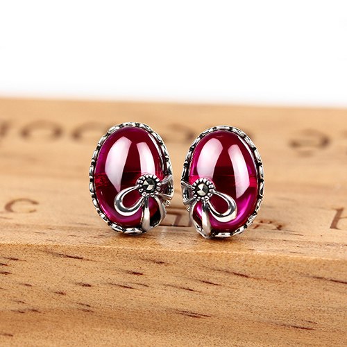 Vintage Flower 925 Silver Earrings for Women Ruby Vintage 925 Sterling Silver Earrings Female Stud Earrings 2020 Tibetan Jewelry