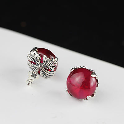 Vintage Flower Natural Red Jade Agate Black Earrings For Women 100% 925 Sterling Silver Stud Earrings Engagement Jewelry SE67